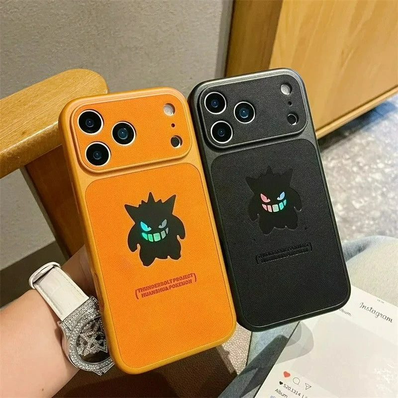 Anime Cartoon Ghost Gengar Laser Leather Texture Phone Case For iPhone